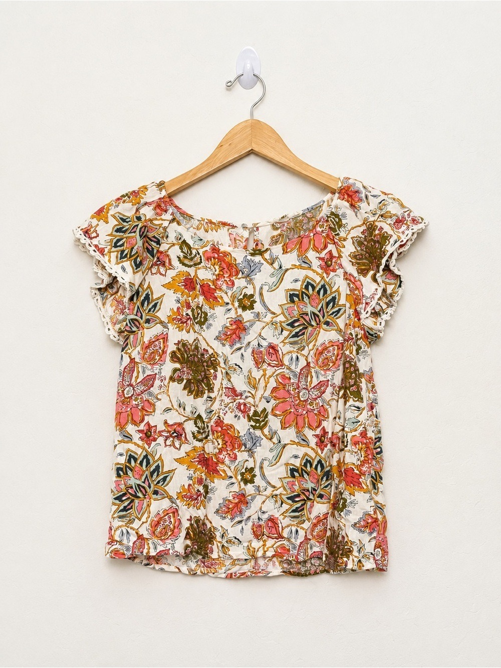 Christian Siriano New York Floral Boho Flutter Sleeve Rayon Top L